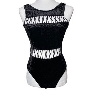 Staring at Stars Velvet Bodysuit Black Stitched Sz Medium